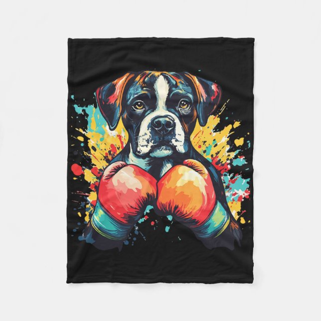 Boxerhund med boxningshandskor Färg Splash 1  Fleecefilt (Framsidan)
