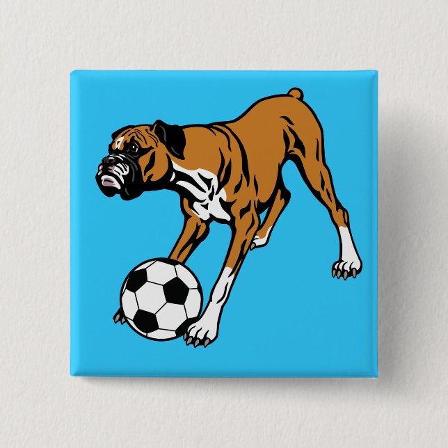 boxerhund med fotboll knapp (Framsida)
