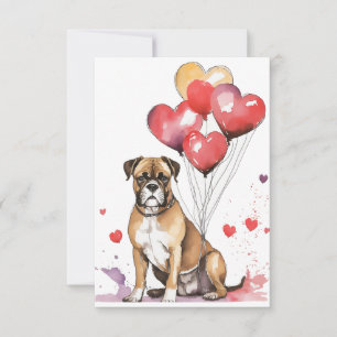Boxerhund med hjärtballonger tack kort