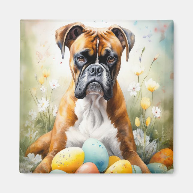Boxerhund med påskägg semester magnet (Framsidan)