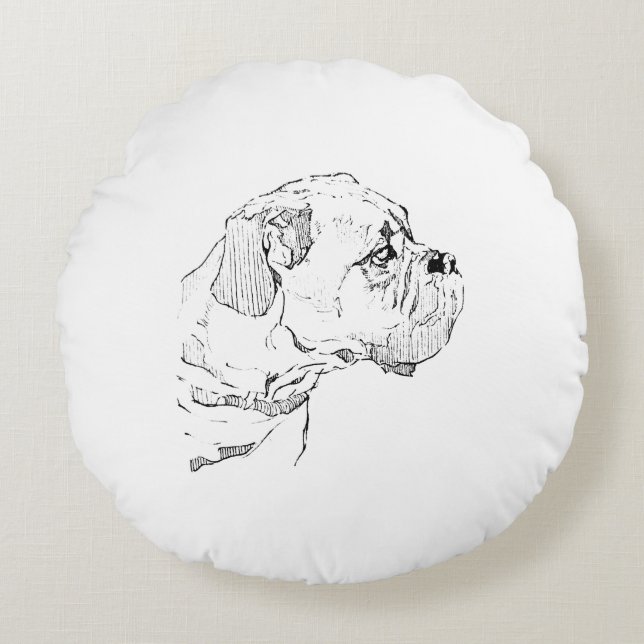 Boxerhund – minimalistisk illustration för hundäls rund kudde (Framsidan)
