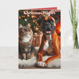 Boxerhund och katt jul helgkort
