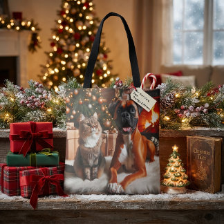 Boxerhund och katt jul tygkasse