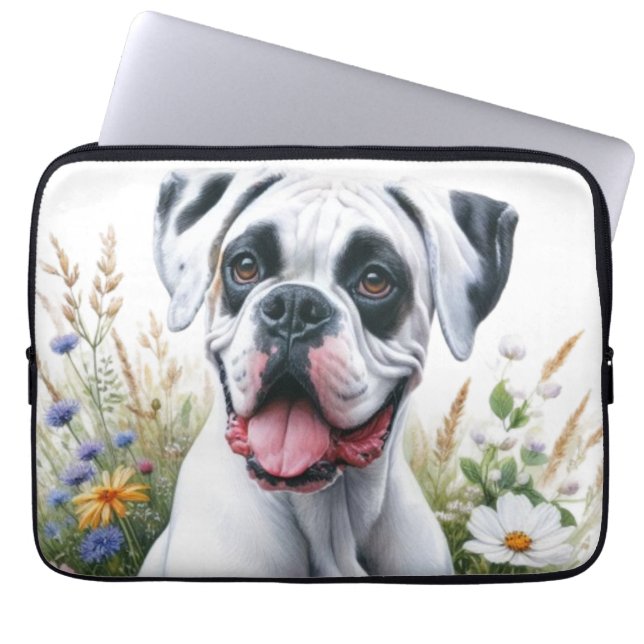 Boxerhund och vilda blommor  laptop fodral (Framsidan)