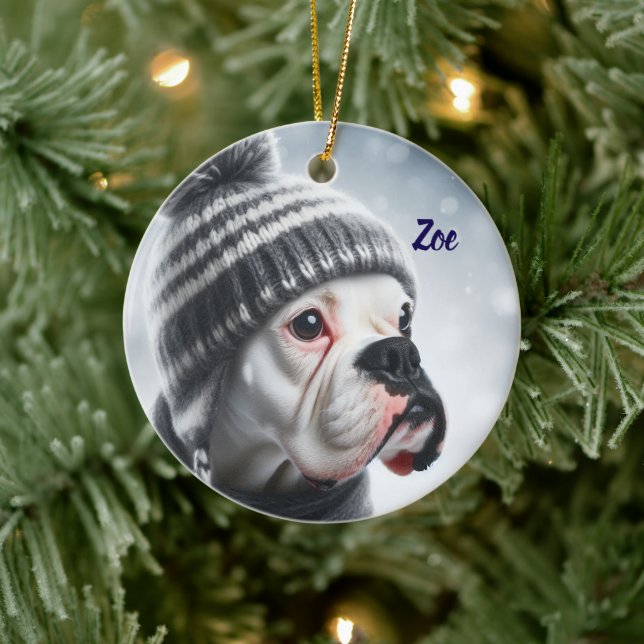 Boxerhund på vintern julgransprydnad keramik (Träd)