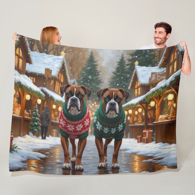 Boxerhundar jul snö högtid  fleecefilt (På plats)