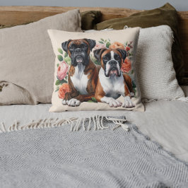 Boxerhundar och blomsterprakt kudde