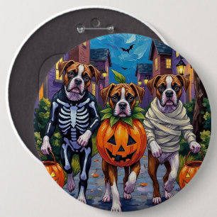 Boxerhundar som söker godis på Halloween Knapp