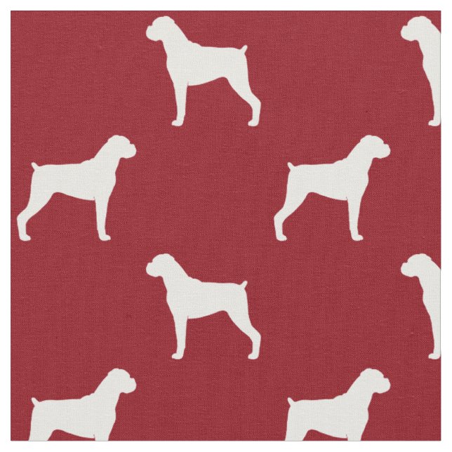 Boxerhundssilhuetter rött och vitt mönster tyg (Närbild)