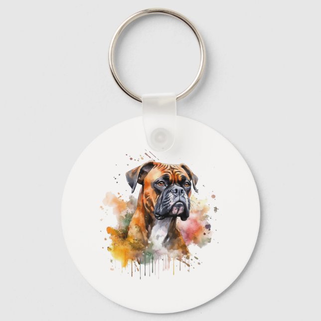 BoxerLove Watercolor Artwork - Loyal Hund Breed Nyckelring (Framsida)