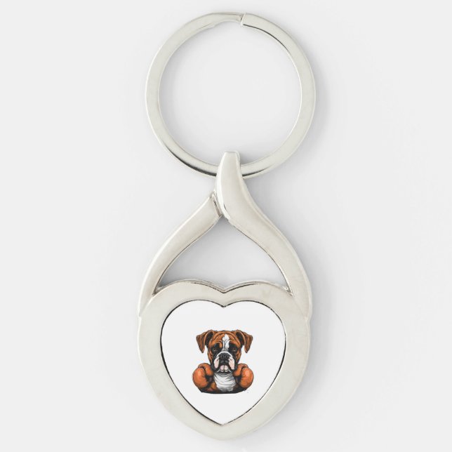 BoxerLoveK9's Designer Art Twisted Heart Silverfärgad Nyckelring (Framsidan)