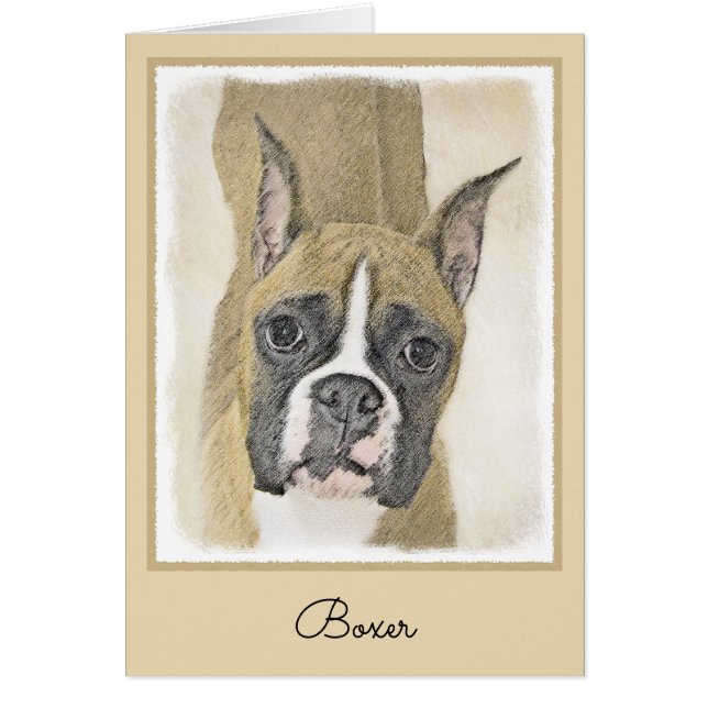 Boxermålning - Cute Original Hund Art Hälsningskort (Framsidan)