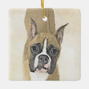 Boxermålning - Cute Original Hund Art Julgransprydnad Keramik