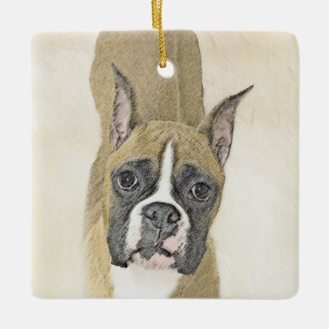 Boxermålning - Cute Original Hund Art Julgransprydnad Keramik (Framsida)