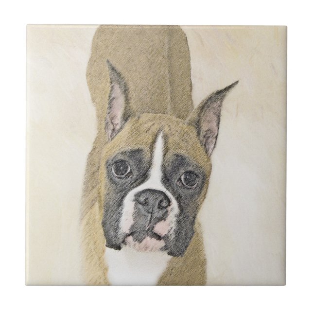 Boxermålning - Cute Original Hund Art Kakelplatta (Framsidan)