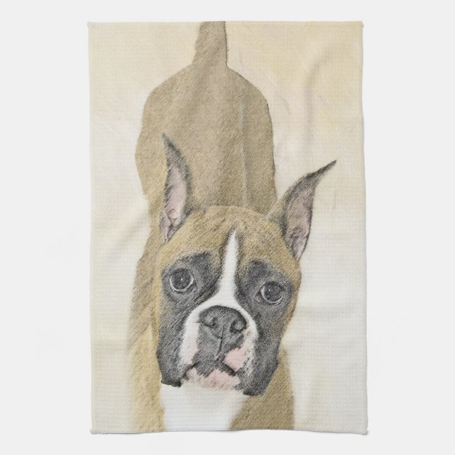 Boxermålning - Cute Original Hund Art Kökshandduk (Vertikal)