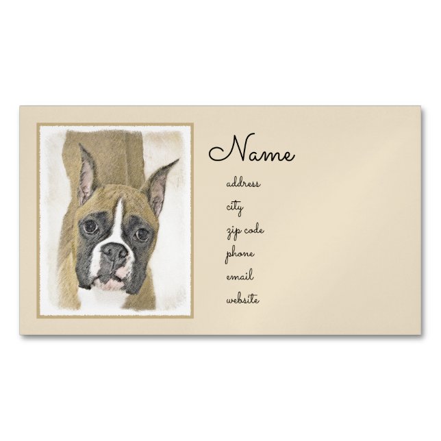 Boxermålning - Cute Original Hund Art Magnetiska Visitkort (Framsida)