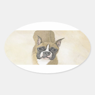 Boxermålning - Cute Original Hund Art Ovalt Klistermärke