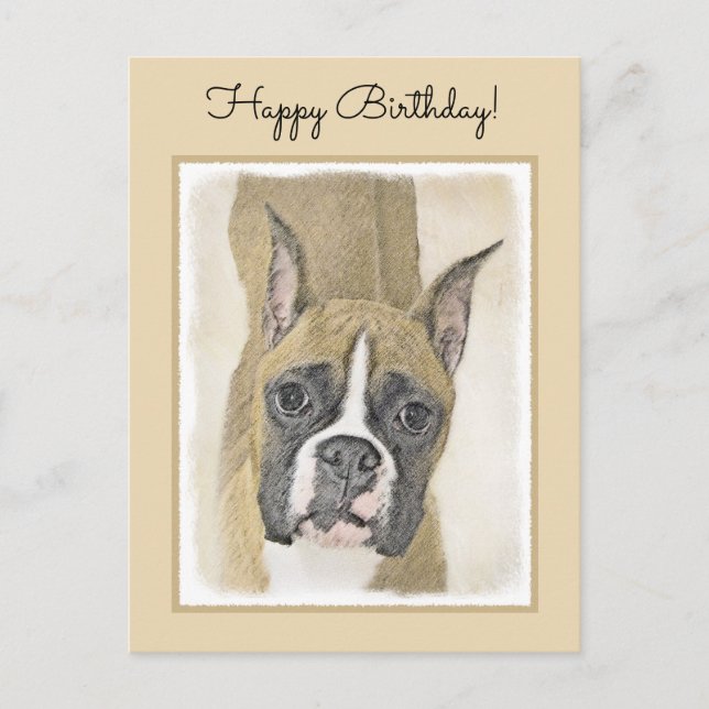Boxermålning - Cute Original Hund Art Vykort (Framsida)