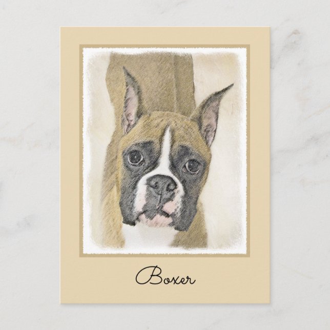 Boxermålning - Cute Original Hund Art Vykort (Framsida)