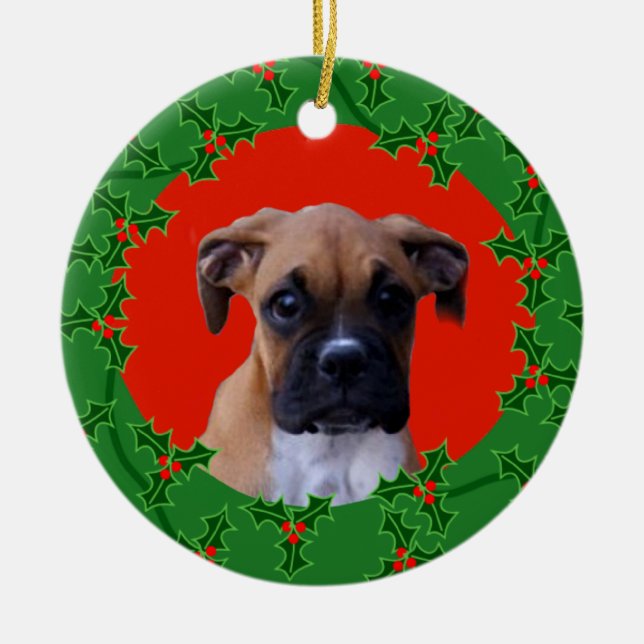 Boxerpuppy christmas-ornament julgransprydnad keramik (Framsidan)