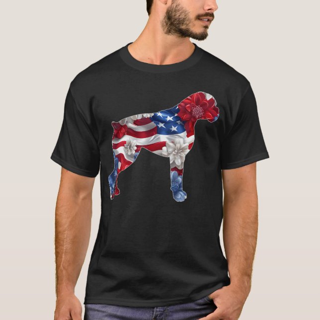 Boxersblomma Röd Vit Blå Usa Flagga 4E Juli T Shirt (Framsida)