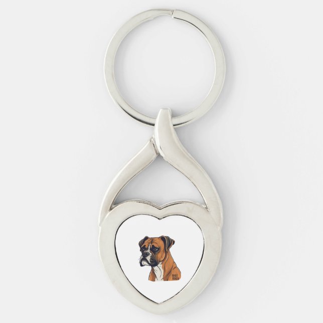 Boxerstrecksdesign Punchy Graphic-formgivning Twisted Heart Silverfärgad Nyckelring (Framsidan)