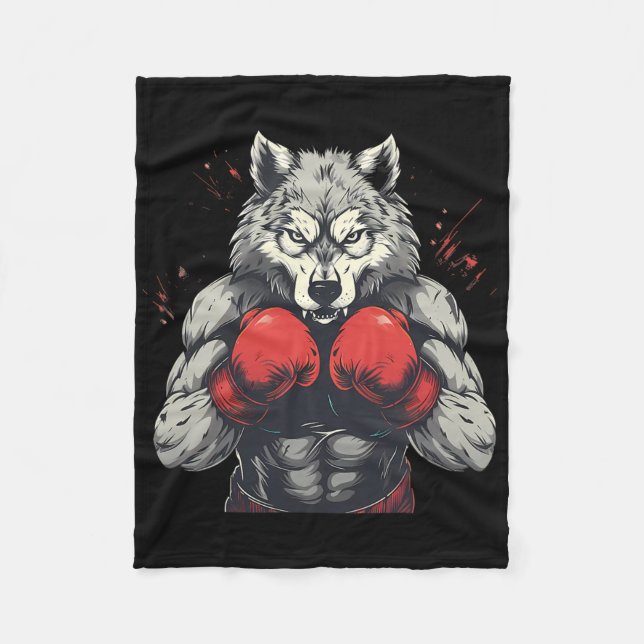 Boxerwolf med boxningshandskor kickboxning rolig b fleecefilt (Framsidan)