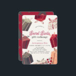Boxes Secret Santa Gift Exchange Helgdag Inbjudningar<br><div class="desc">Den här klassiska julklappsinbjudan för "Secret Santa Gift Exchange" innehåller helgdag presentboxar. Baksidan har en burgundröd bakgrund med träd mönster. Anpassa den efter dina behov. Du hittar matchande produkter i min butik.</div>