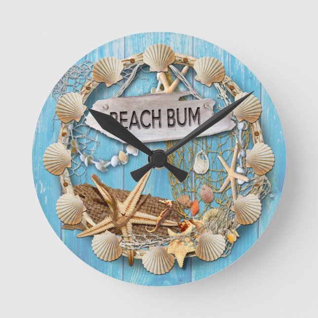 Boxhut/Beach House Clock, Beach Bum Rund Klocka (Framsida)