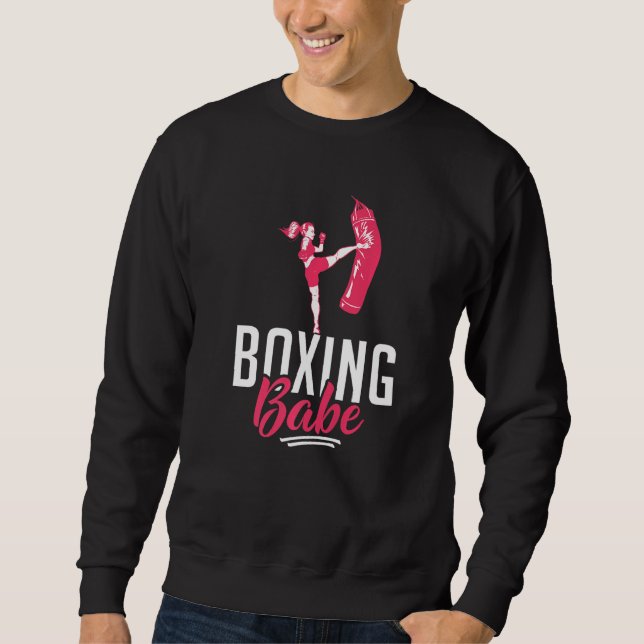 Boxing Babe Sport Fighting Boxer Lång Ärmad Tröja (Framsida)
