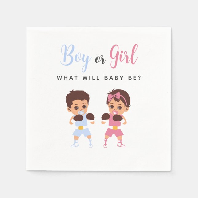 Boxing Baby Pink or Blue Gender Reveal Napkins Pappersservett (Framsidan)