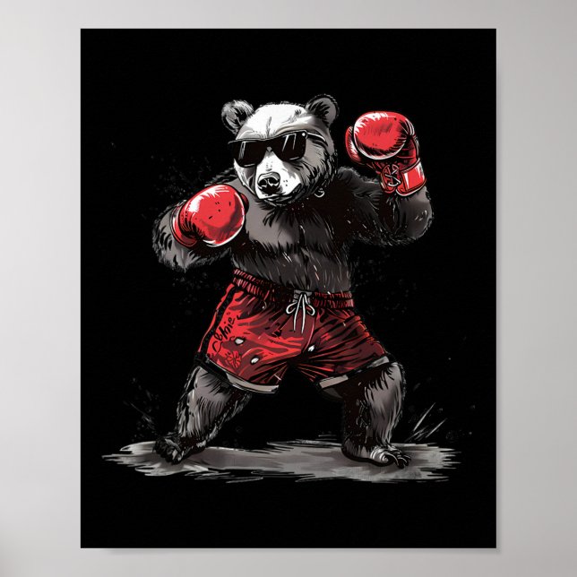 Boxing Bear Lover Boxing Gloves Kickboxing Funny B Poster (Framsidan)