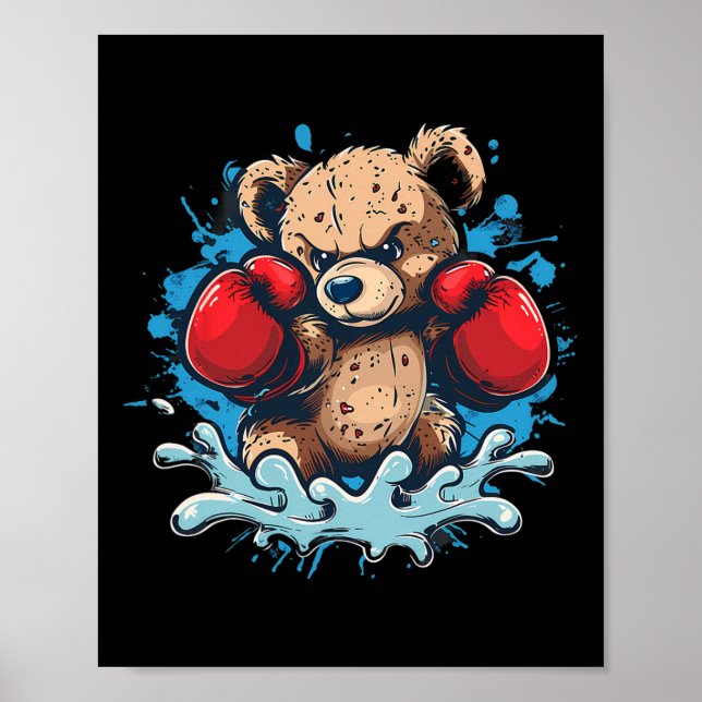 Boxing Bear Lover Boxing Gloves Kickboxing Funny B Poster (Framsidan)