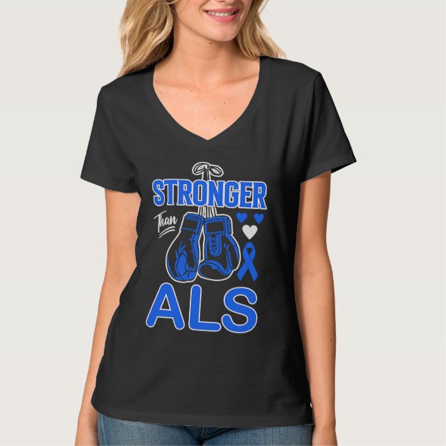 Boxing Boxer Stronger Than ALS Awareness T Shirt (Framsida)