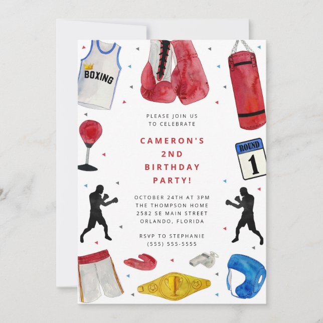 Boxing Boy Birthday Party Invitation Inbjudningar (Framsida)