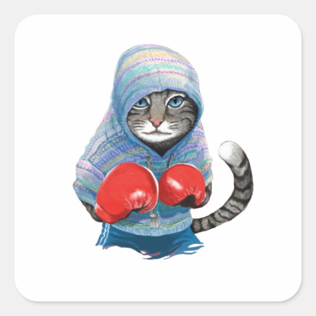 Boxing Cat Fyrkantigt Klistermärke (Framsida)