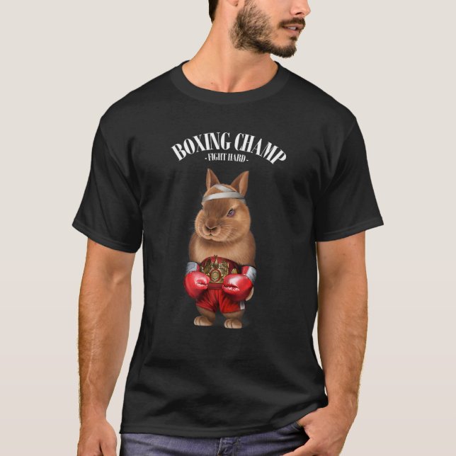 Boxing Champion Dwarf Rabbit Fighter T Shirt (Framsida)