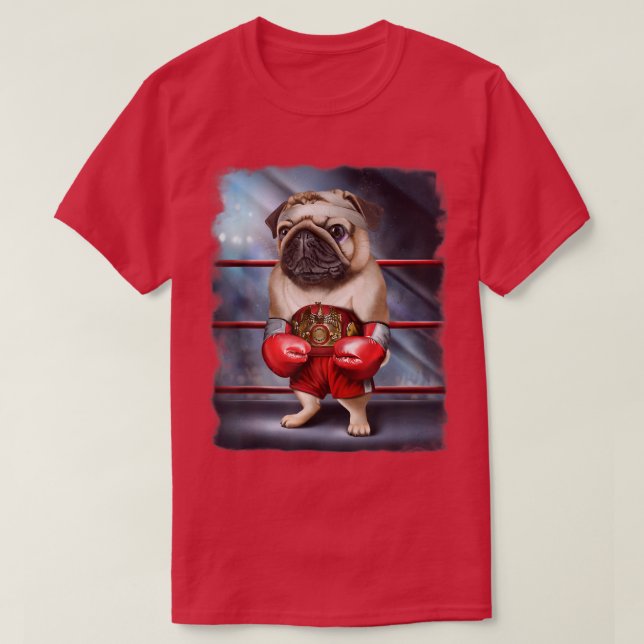 Boxing Champion Pug Dog Fighter  T Shirt (Design framsida)