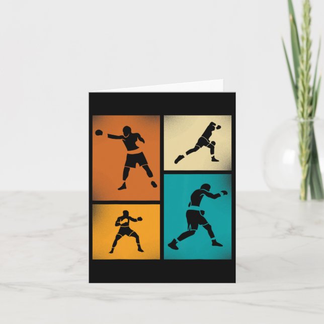 Boxing Champion Silhouette Retro Stil Art Kort (Framsida)