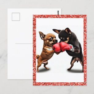 Boxing Chihuahuas Art Vykort