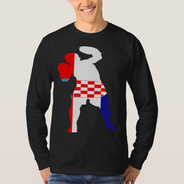 Boxing Croatia Flag Men Boys Box Male Competitive  T Shirt (Framsida)