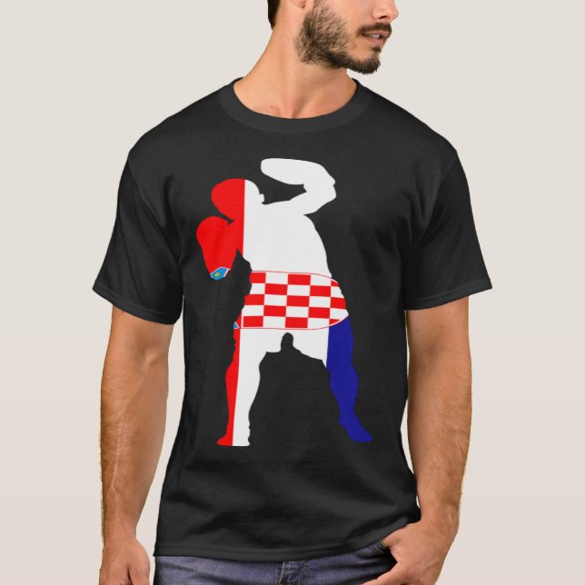 Boxing Croatia Flag Men Boys Box Male Competitive  T Shirt (Framsida)