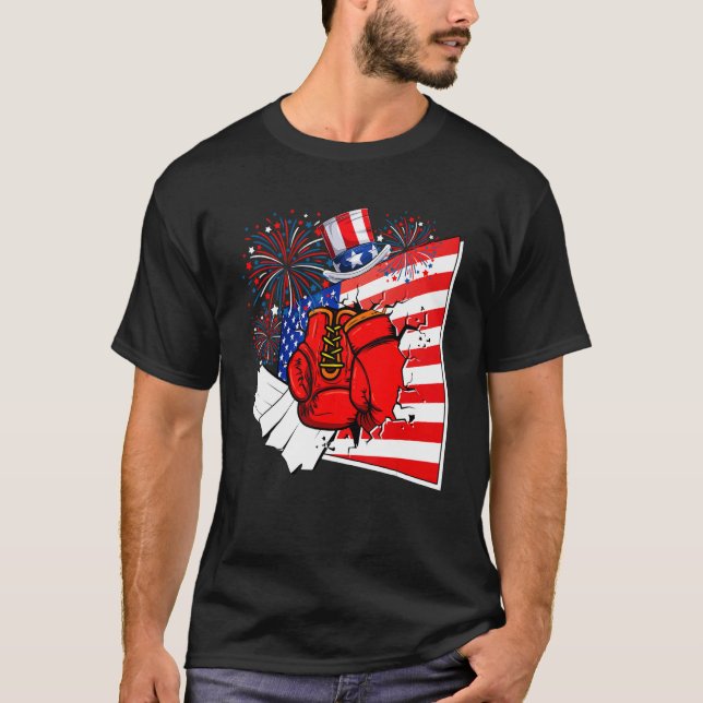 Boxing Equipment Costume American Flag 4th Of July T Shirt (Framsida)