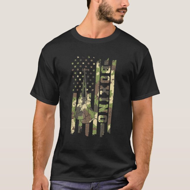 Boxing Fighter Martial Arts Camouflage America Fla T Shirt (Framsida)