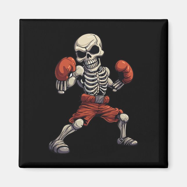 Boxing för Kickboxing Skeleton Funny Kickboxer Magnet (Framsidan)