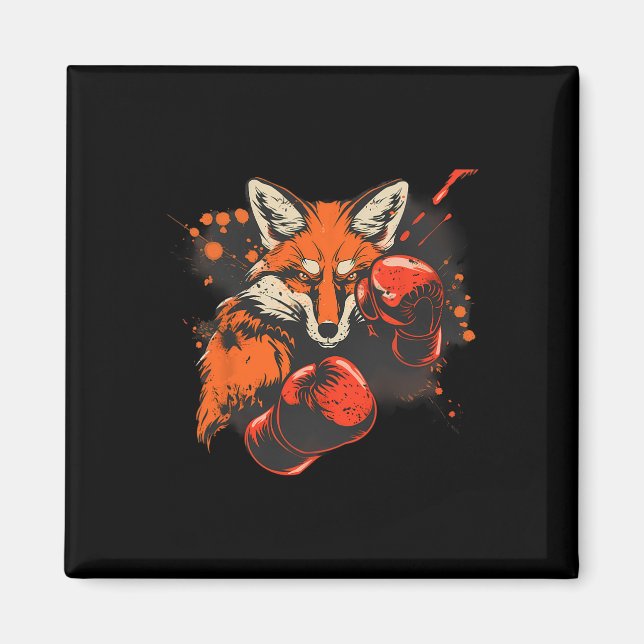 Boxing Fox With Boxing Gloves Kickboxing Funny Box Magnet (Framsidan)