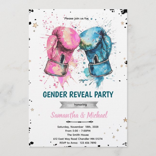 Boxing gender reveal party invitation inbjudningar (Framsida)