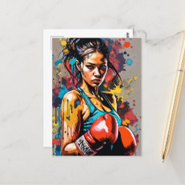Boxing Girl Modern Fighter Martial Arts Porträtt Vykort