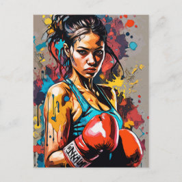 Boxing Girl Modern Fighter Martial Arts Porträtt Vykort